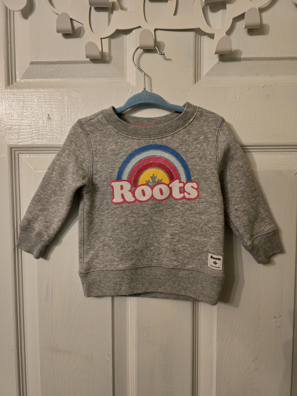 Roots Grey Crewneck Sweatshirt with Rainbow Logo